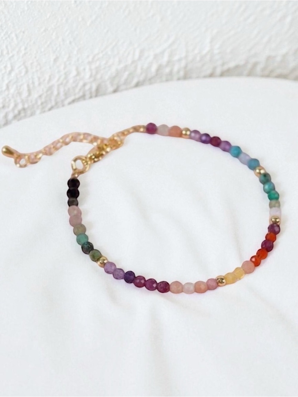 Multicolour Beaded 18k Gold Plated Watermelon Tourmaline Bracelet. New.